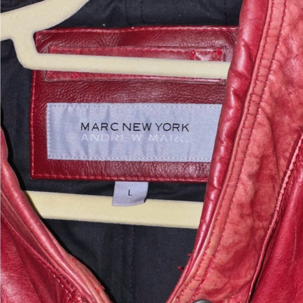 Men’s Red Andrew Marc Marc New York Leather Jacket - SIZE L - Picture 3 of 3